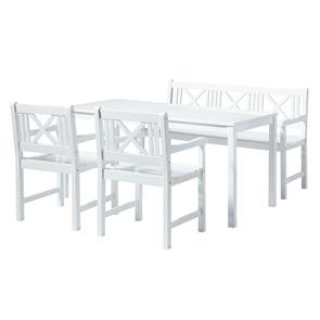 Rosenborg Gartenset - Tisch + Bank + 2x Stuhl - Zertifiziertes Mahagonyholz glanzweiss lackiert